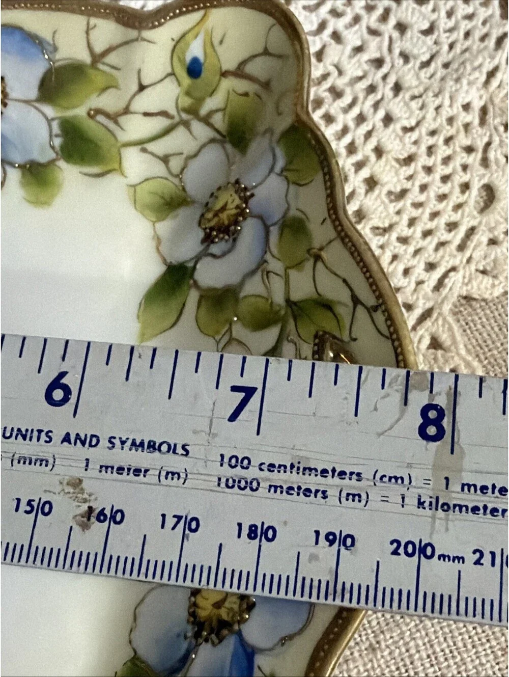 Antique Nippon Hand Painted Porcelain Vanity Tray Gold Blue White Floral Japan